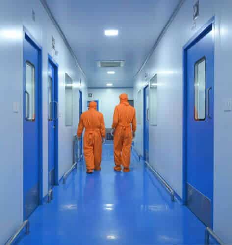 Cleanroom corridor between manufacturing blocks at the Dabkori plant