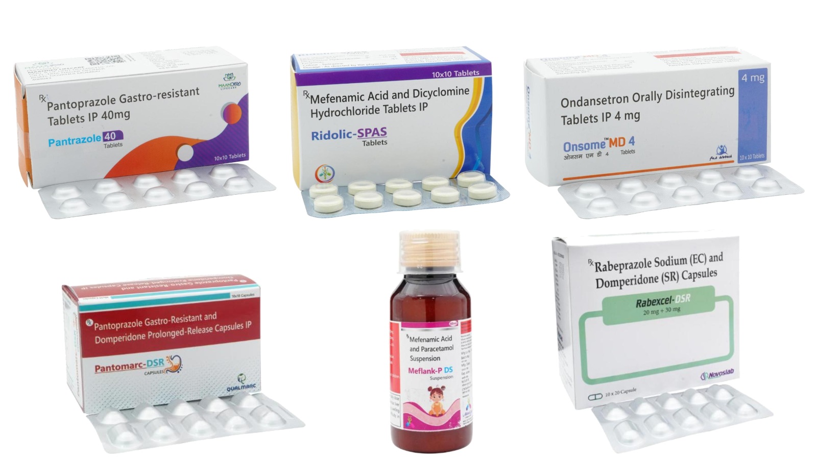Pantoprazole-domperidone capsules, pantoprazole tablets, rabeprazole-domperidone capsules, mefenamic acid-dicyclomine tablets, ondansetron tablets and mefenamic acid-paracetamol suspension packs manufactured at Vibcare Healthcare, Panchkula
