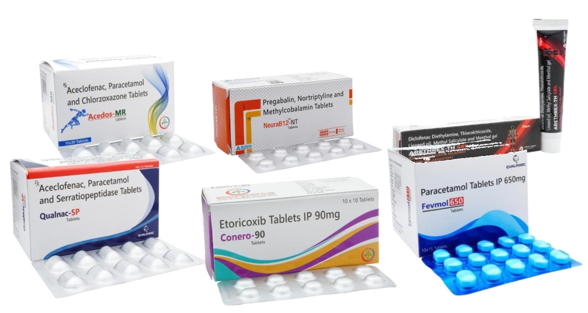 Aceclofenac-paracetamol, etoricoxib, paracetamol 650, pregabalin-nortriptyline, aceclofenac-paracetamol-chlorzoxazone and diclofenac gel packs manufactured at Vibcare Healthcare, Panchkula
