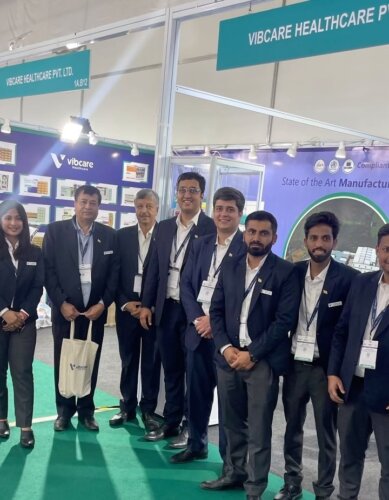 Vibcare Healthcare team at the CPHI India 2023 stall, day two