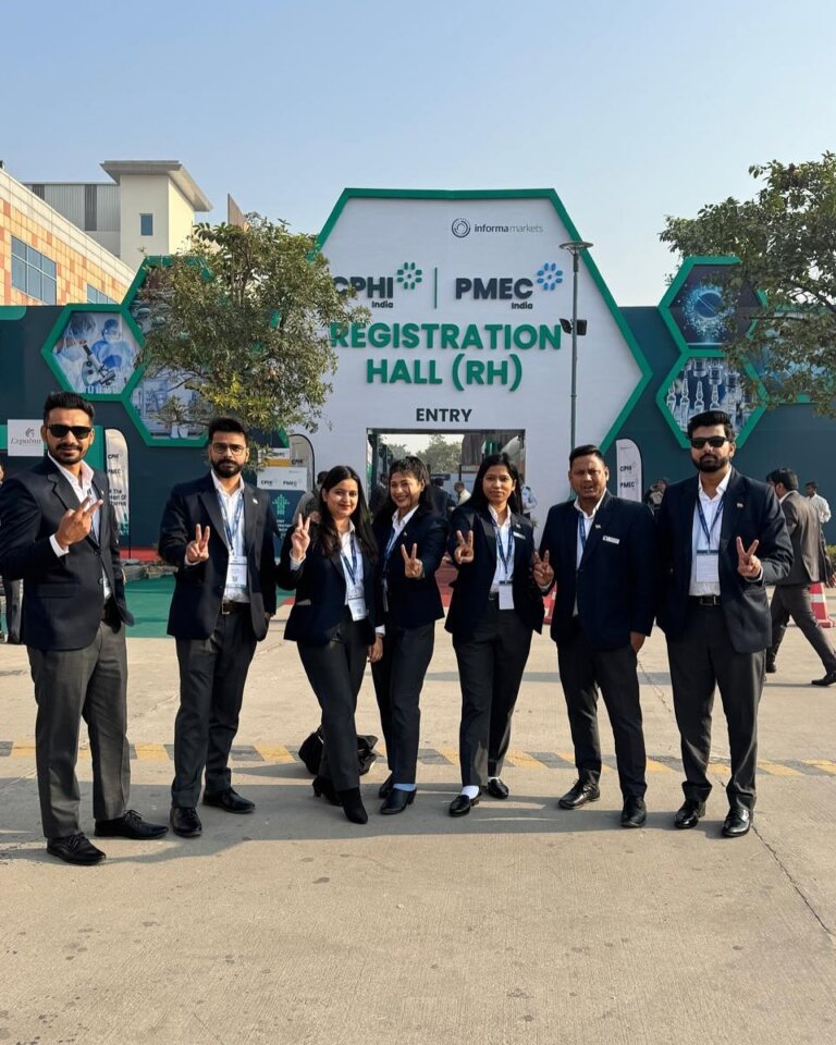 Vibcare Healthcare team at the CPHI India 2024 registration hall