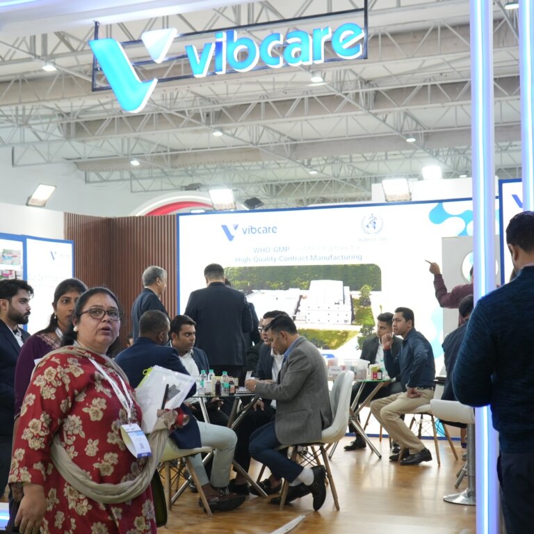 Visitors at Vibcare Healthcare stall 1A.C05, CPHI India 2025