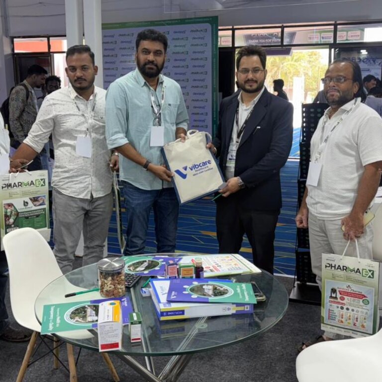 Visitors at the Vibcare Healthcare stall, PharmmaEx Coimbatore 2026