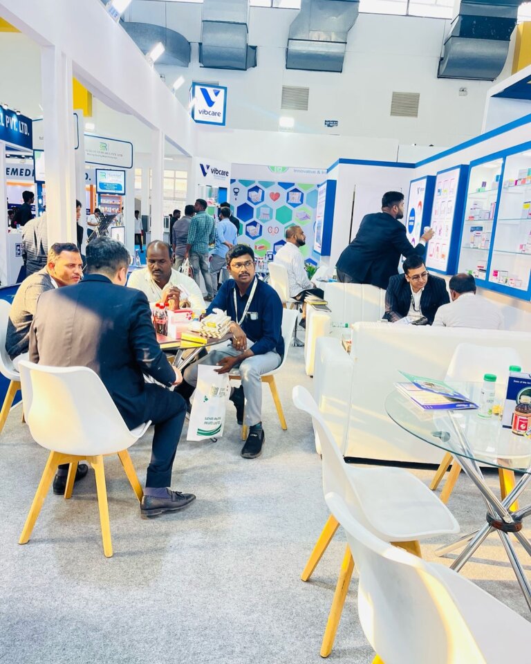 Visitors at Vibcare Healthcare stall C3, PharmmaEx Hyderabad 2025