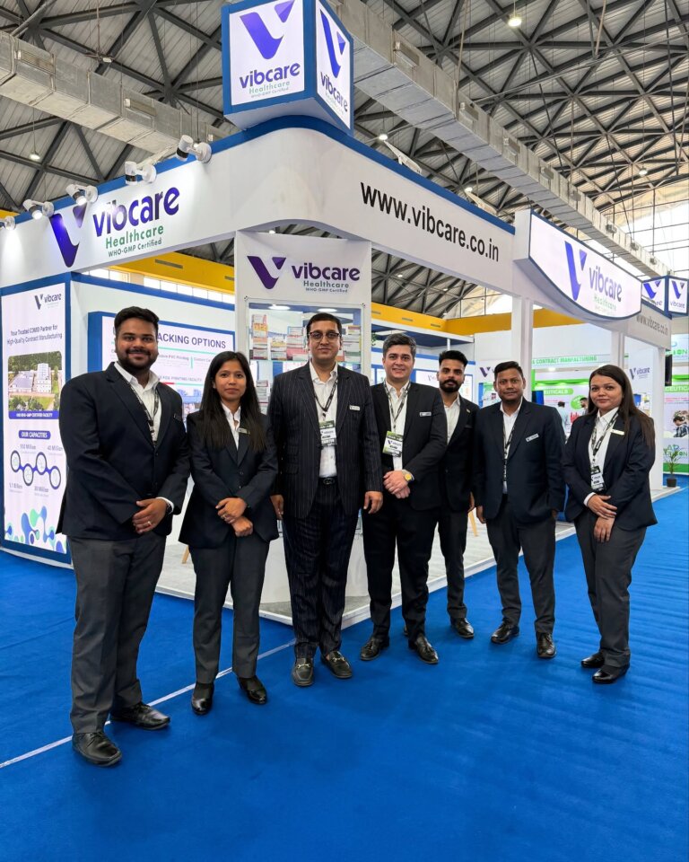 Vibcare Healthcare team at stall C3, PharmmaEx Hyderabad 2025