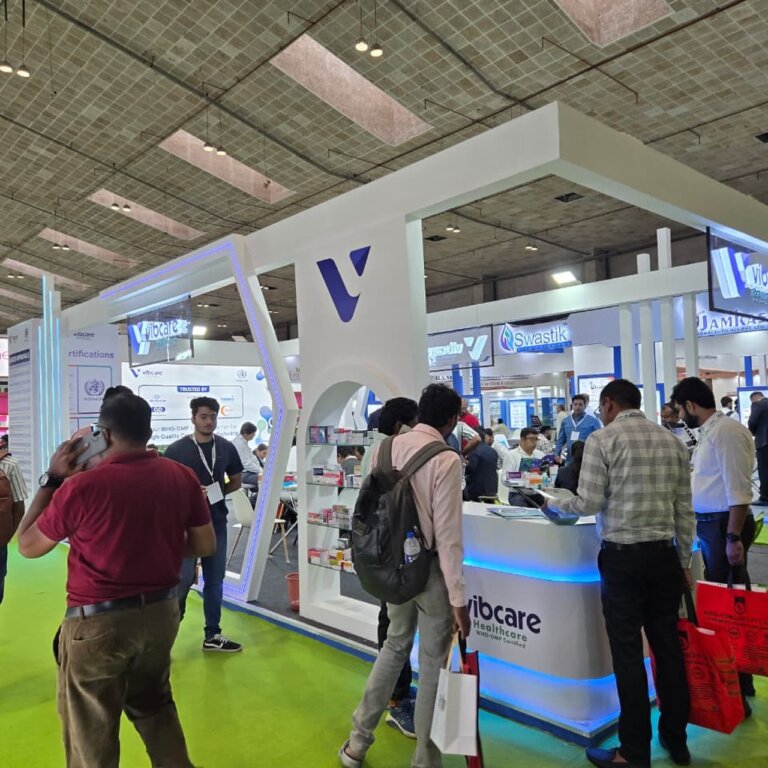 Visitors at the Vibcare Healthcare stall, PharmmaEx Kolkata 2026