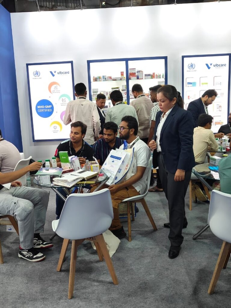 Meeting at the Vibcare Healthcare stall, PharmmaEx Mumbai 2025