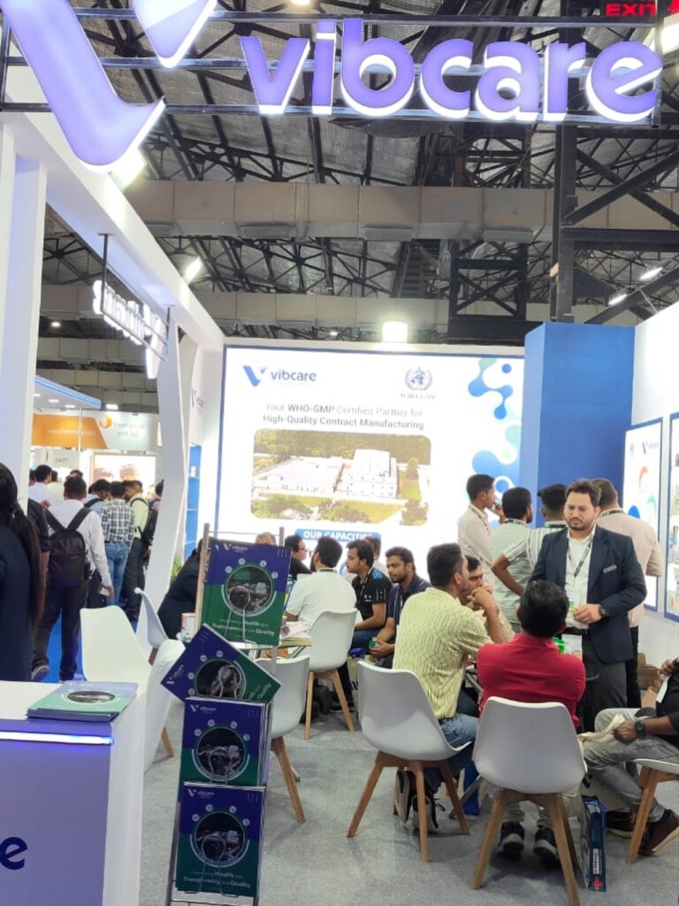 Visitors at the Vibcare Healthcare stall, PharmmaEx Mumbai 2025
